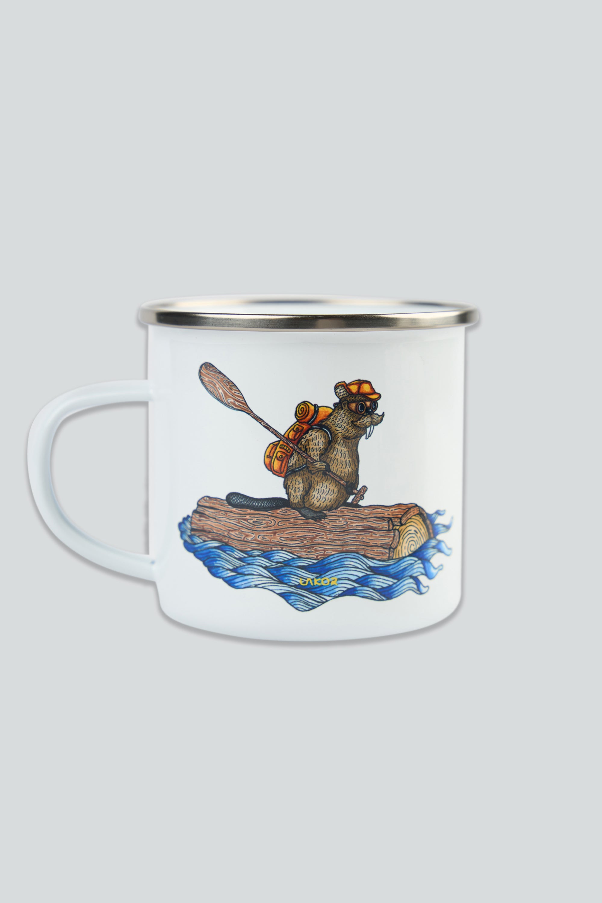 LAKOR Beaver Rafting Emaljekrus Mug White