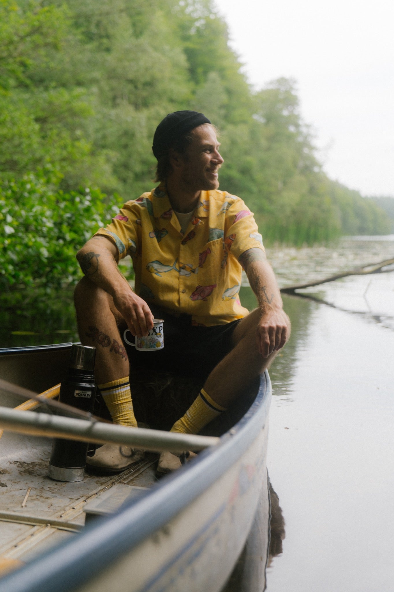 LAKOR Exotic Fish Short Sleeve Shirt Short Sleeve Shirt Cream Gold