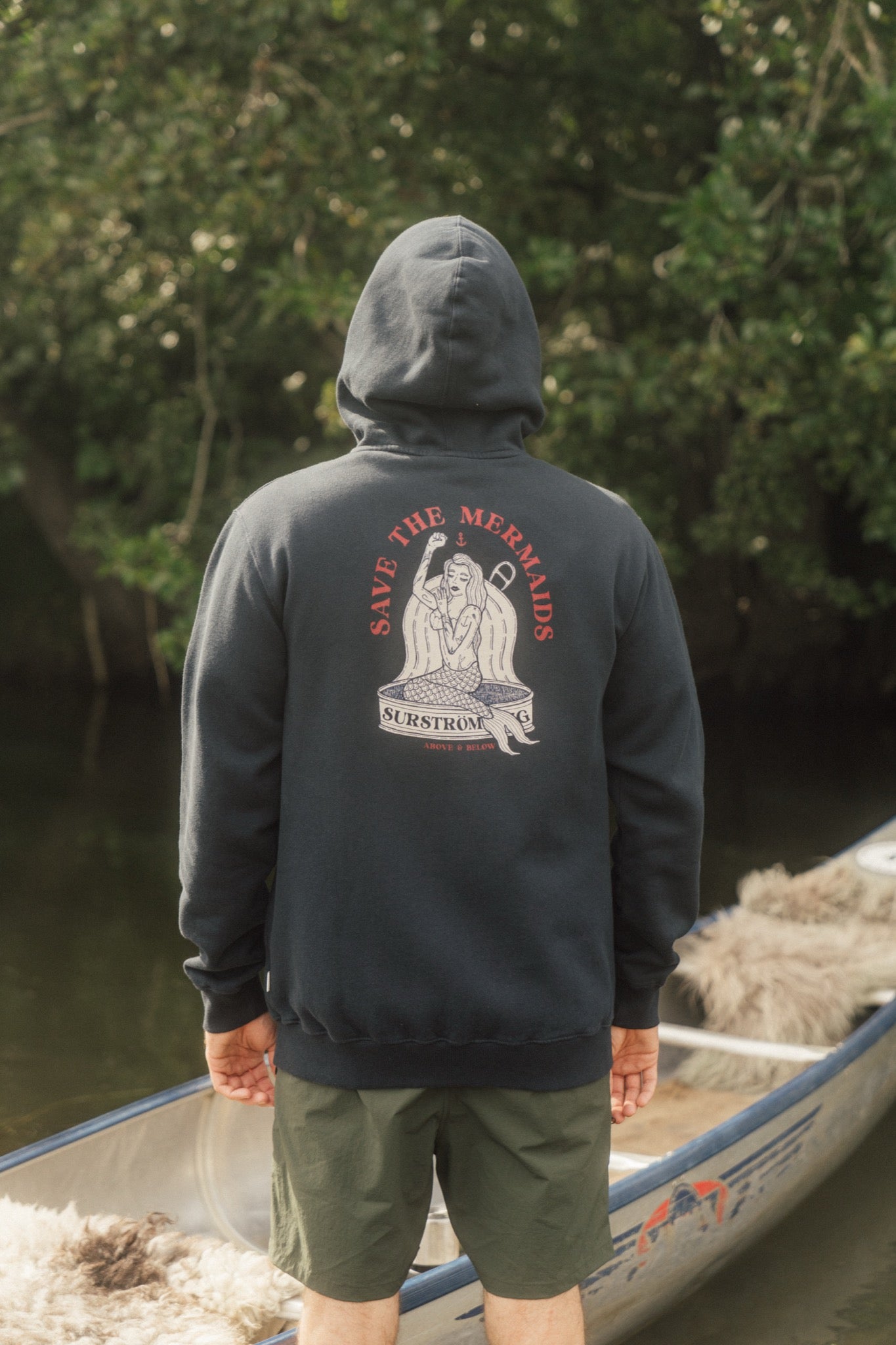 LAKOR Save The Mermaids Back Zip Hoodie Sweatshirt Blueberry