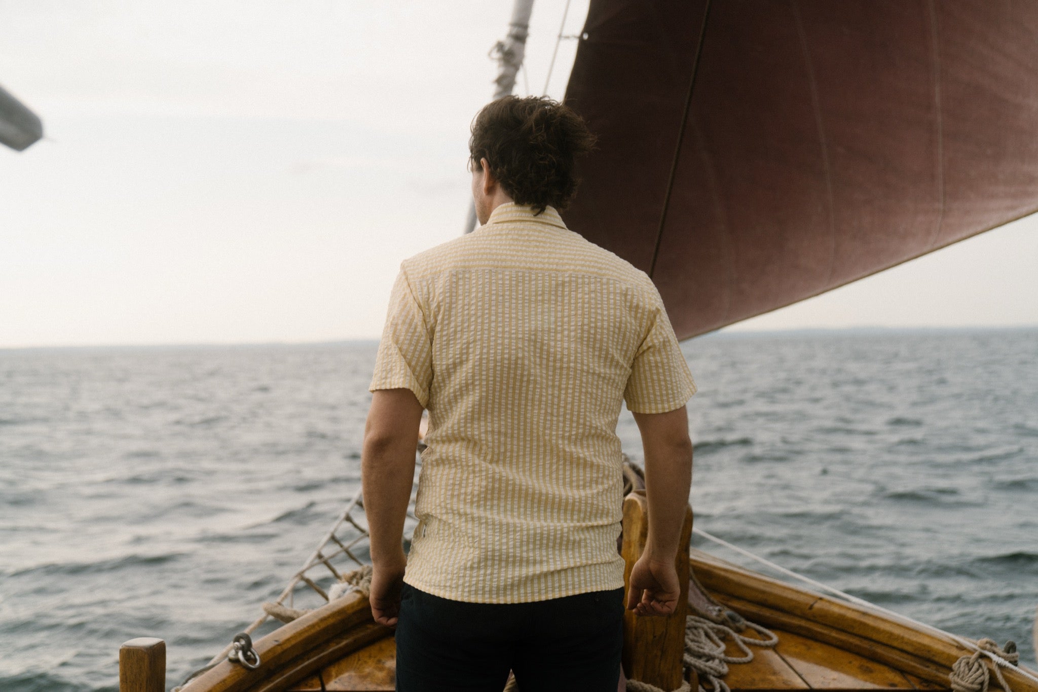 LAKOR Seer Sucker Short Sleeve Shirt Short Sleeve Shirt Cream Gold