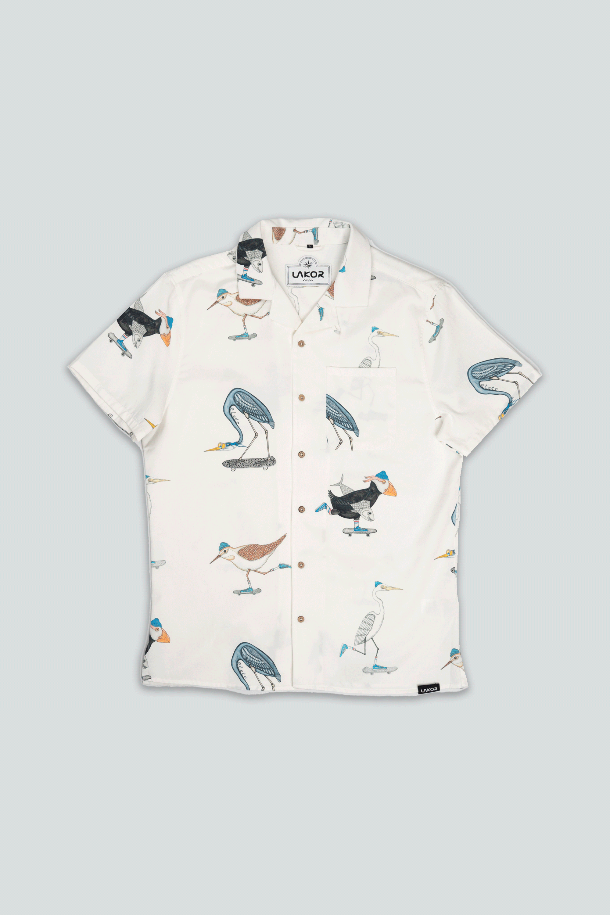 LAKOR Skating Birds Short Sleeve Shirt Short Sleeve Shirt Star White