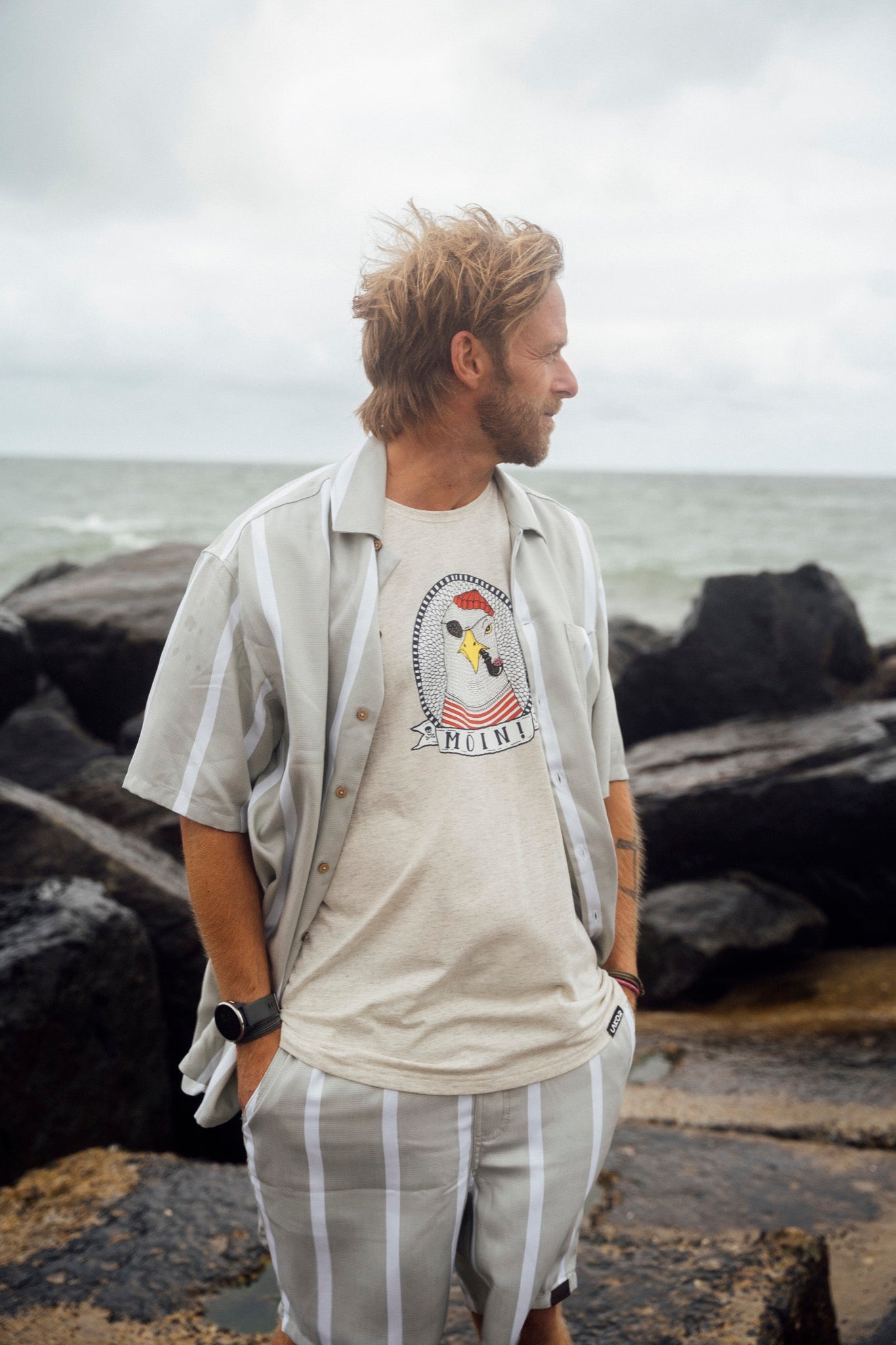 LAKOR Wide Stripe Shirt Short Sleeve Shirt Desert Sage