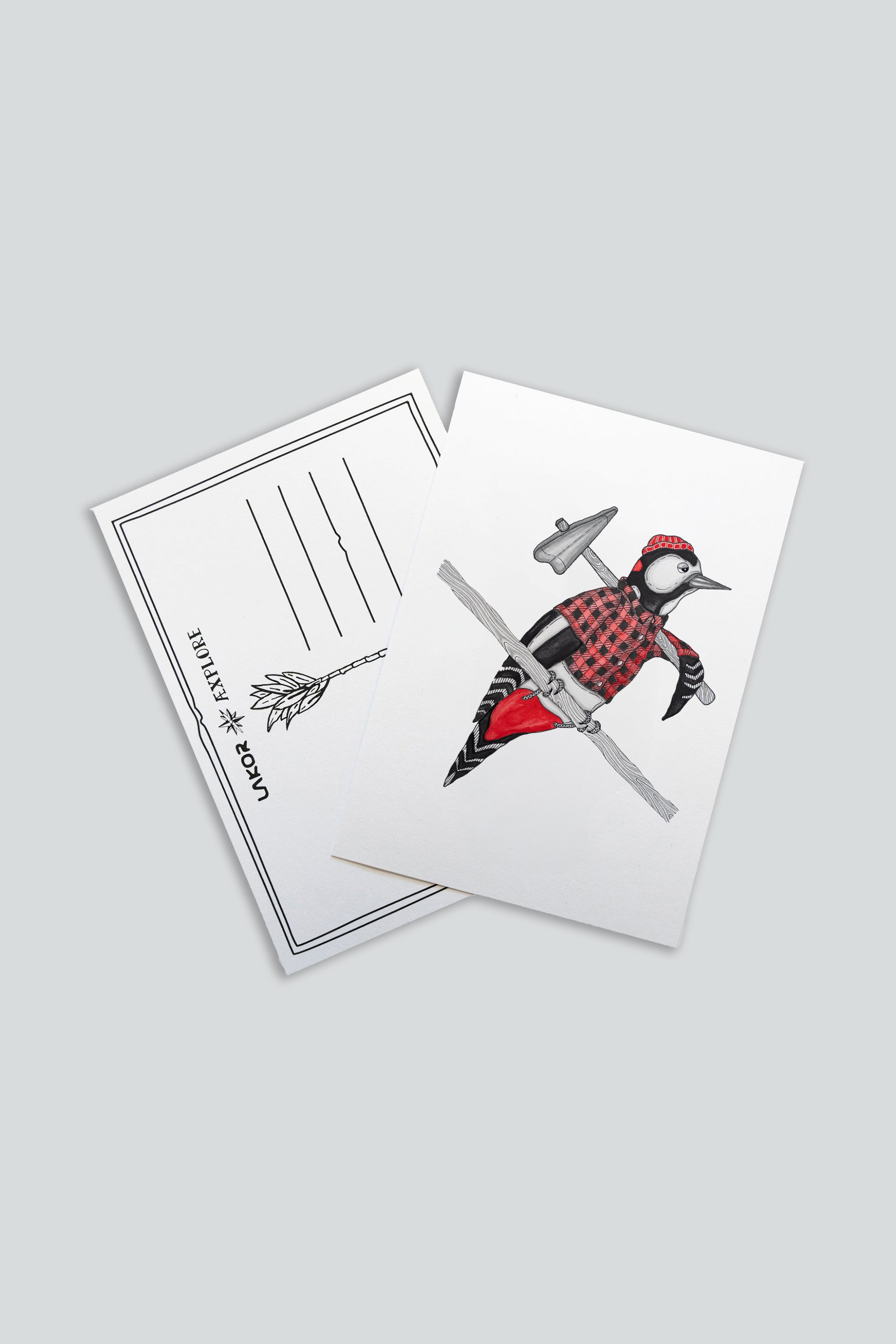 LAKOR Woodpecker Postkort Postcard White